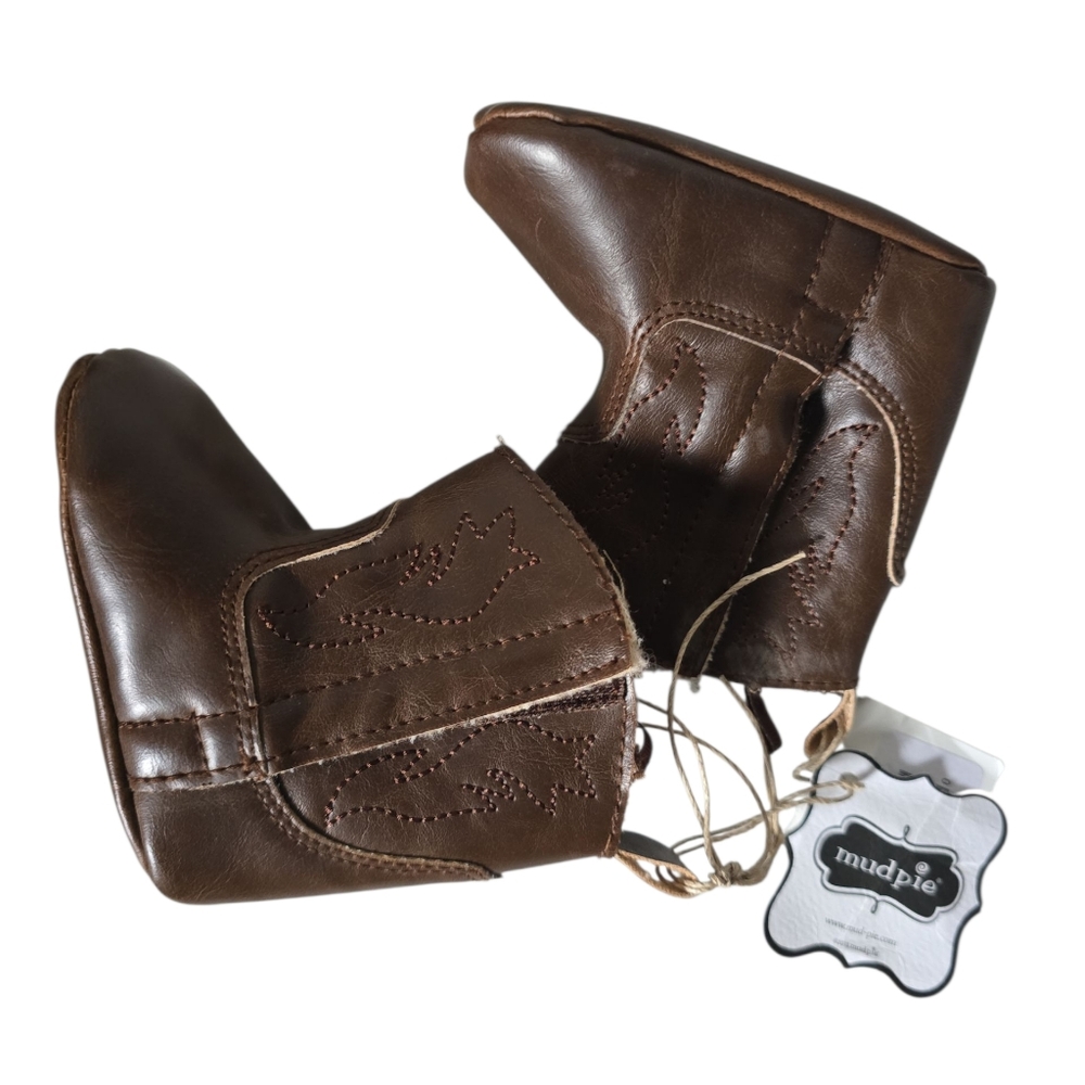 MUD PIE Baby Brown Cowboy Velco Booties Size 0 NWT